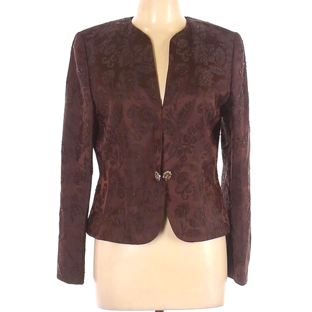 Ann Taylor Beaded 100% Silk Blazer Chocolate Brown